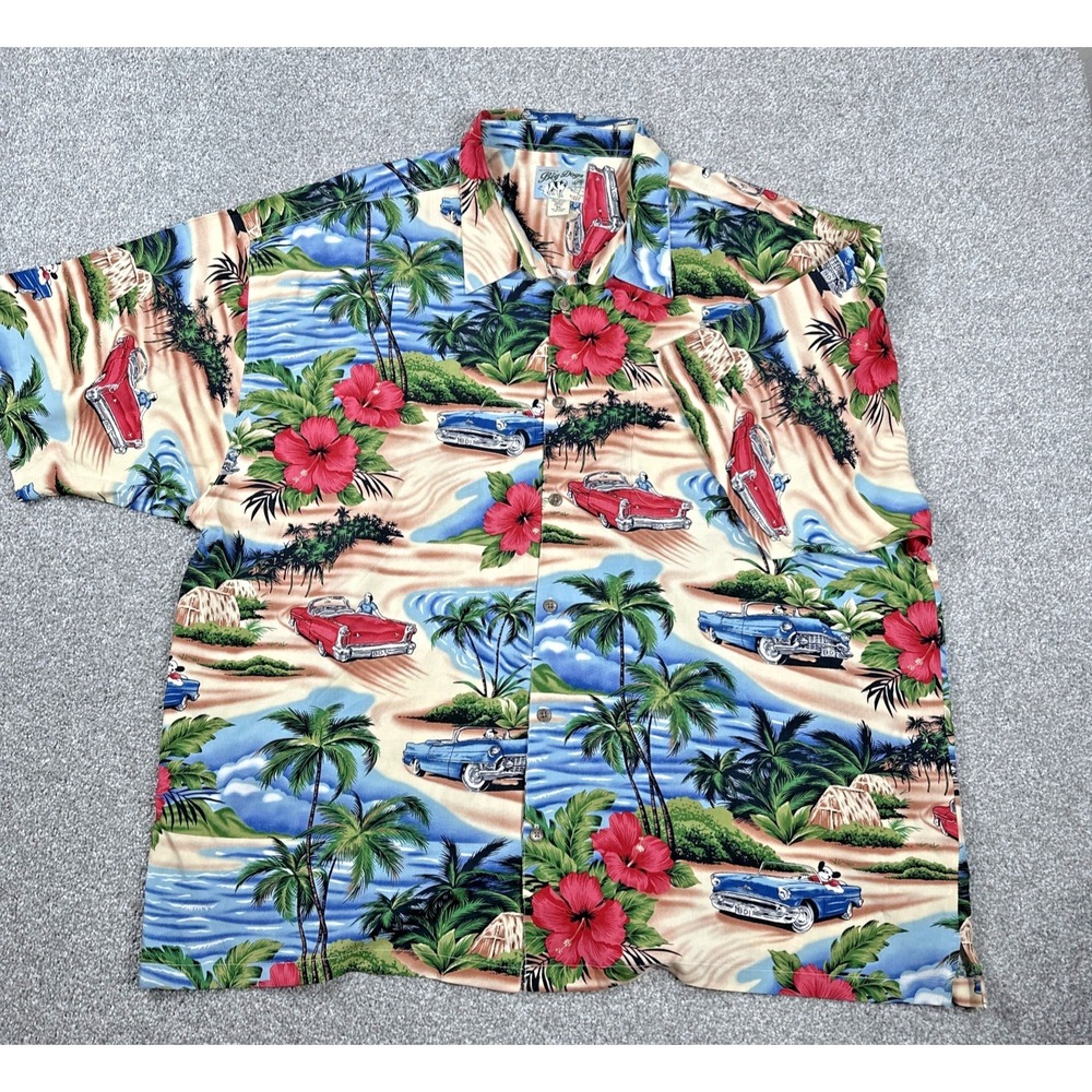 Big Dogs Hawaiian Shirt Men's 4X Rayon Tropical Beach Classic Cars Cruise
